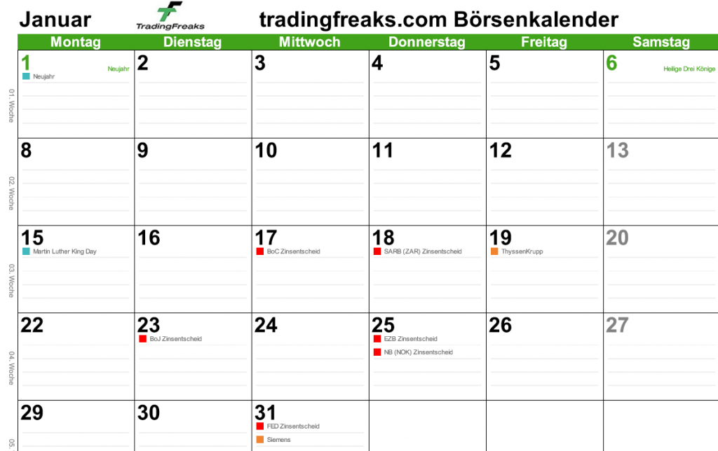 Börsenkalender 2018